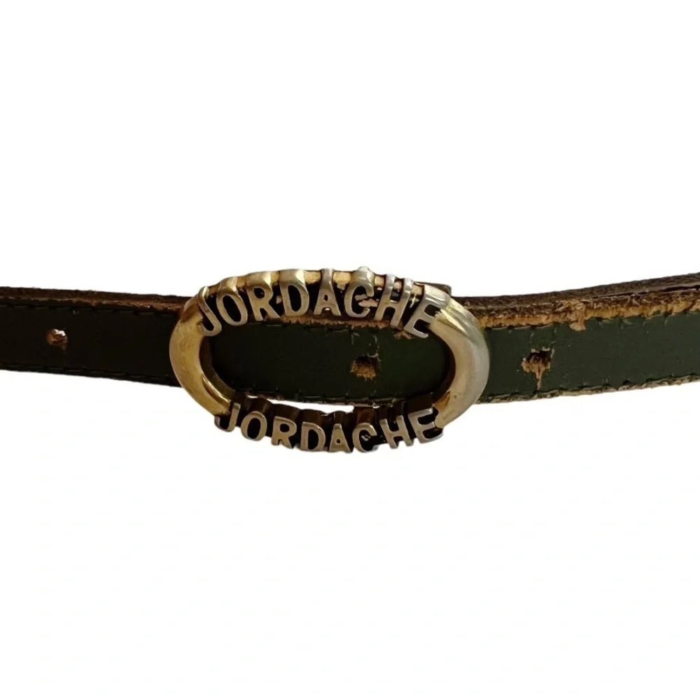 Vintage Jordache Skinny Olive Green Belt with Spell-out Buckle Size M//L